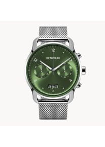 deTomaso Men's Watch - Silver Dark Green - Chronograph, case made of surgical steel, sapphire-hardened mineral glass, Mesh Strap, 42mm diameter, Japanese