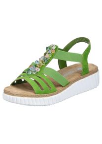 Rieker, Damen, Plateausandale Sommerschuh, Sandale, Urlaubschuh mit Gummiz&uuml;gen f&uuml;r guten Sitz, apfelgr&uuml;n, 38, apfelgr&uuml;n, Sandale mit bunter 