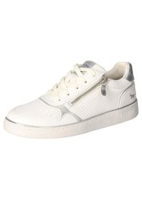 Mustang Shoes , Sneaker , Plateausneaker, Schnürschuh mit Reißverschluss , offwhite-silberfarben , 37 , 37 , Sneaker mit modischen Kontrastbesätzen