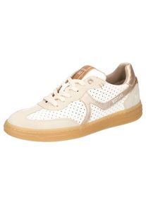 Mustang Shoes , Sneaker Retro Sneaker, Schnürschuh mit modischen Applikationen , beige-weiß-goldfarben , 36 , 36 , Modischer Sneaker im Retro-Look
