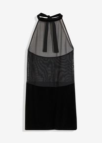 Halterneck-kjole med fløyel, svart, størrelse 36/38 (S), bonprix
