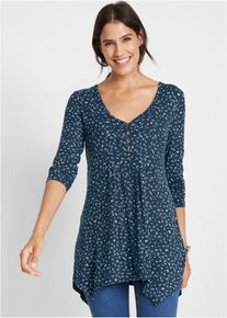 Puntig toelopend jersey shirt halflange mouw - blauw - maat 48/50 (XL) - viscose - bonprix