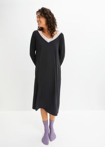 Lang nattkjole i myk viskosemiks, svart, st&oslash;rrelse 52/54 (XXL), bonprix