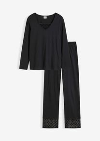Pyjama mit zartem Mesh, schwarz, Gr&ouml;&szlig;e 48/50 (XL), 100% Baumwolle, bonprix
