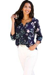 Damen Schlupf-Bluse mit Rüschen an den Ärmelabschlüssen marine-hellrosé-bedruckt Größe 44