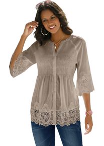 Damer Spetsblus med smockinfällning sesam Größe 38