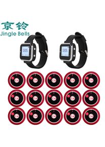JINGLE BELLS 2 Wrist Watch Receiver 15 Waiter Table Button Wireless Calling Systems Transmitter for Restaurants Hotel Pager