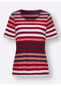 Dames Shirt met korte mouwen en in het garen geverfd patroon in rood/marine gestreept ,maat 36, WITT, 50% Katoen, 50% Modal