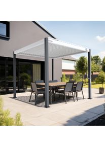 pergomondo Pergola mit Lamellendach | 3 x 3 m, wei&szlig; / wei&szlig; / anthrazit
