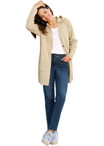 Damen Longstrickjacke mit Kapuze beige-champagner-meliert Gr&ouml;&szlig;e 42