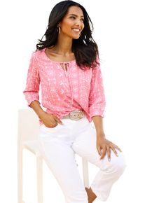 Damen Schlupfbluse im Ethno-Dessin flamingo-ecru-bedruckt Gr&ouml;&szlig;e 40