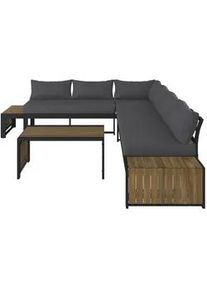 Ambia Garden Loungegarnitur , Grau, Anthrazit, Akaziefarben , Holz, Metall, Textil , Akazie , Füllung: Baumwollfüllung, Vlies, Komfortschaum,Faserbällchen, Vlies , Eckteil, L-Form , 311x246 cm , Gartenmöbel, Loungemöbel, Loungegarnituren