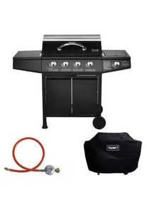 Taino Gasgrill SET Basic 4+1 , Schwarz , Metall , 126x103x50 cm , Grills & Outdoor-Küchen, Gasgrills