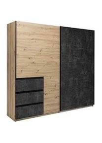 Mid.you Schiebetürenschrank , Taupe, Eiche Artisan , Metall , 2 Fächer , 3 Schubladen , 215x205x61.5 cm , in verschiedenen Größen erhältlich , Schlafzimmer, Kleiderschränke, Schwebetürenschränke