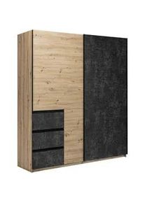 Mid.you Schiebetürenschrank , Taupe, Eiche Artisan , Metall , 2 Fächer , 175x205x61.5 cm , in verschiedenen Größen erhältlich , Schlafzimmer, Kleiderschränke, Schwebetürenschränke