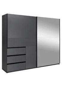 Mid.you Schiebetürenschrank , Graphitfarben , Metall , 2 Fächer , 3 Schubladen , 250x205x61.5 cm , in verschiedenen Größen erhältlich, Schrankfront mit Spiegel , Schlafzimmer, Kleiderschränke, Schwebetürenschränke