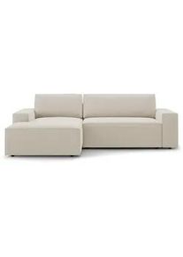 Micadoni Ecksofa ausklappbar links mit Container Jodie aus Samt dunkelbeige 3 Sitzplätze , Mokka , Textil , L-Form , 246x151 cm , Hergestellt in Europa, Oeko-Tex® , Wohnzimmer, Sofas & Couches, Wohnlandschaften, Ecksofas