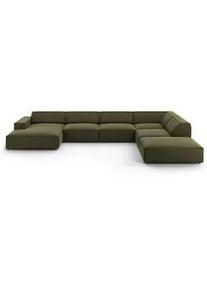 Micadoni Panoramasofa rechts Jodie aus Samt grün 7 Sitzplätze , Grün , Textil , U-Form , 262x70x364 cm , Hergestellt in Europa, Oeko-Tex® , Wohnzimmer, Sofas & Couches, Sofas, Bigsofas