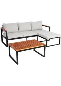 MCW Garten-Garnitur L26B 3Er-Set Braun, Hellgrau , Textil , Gartenmöbel, Gartengarnituren, Gartenmöbel-Sets