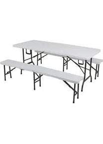 Gardenson Biertischgarnitur , Schwarz, Weiß , Metall, Kunststoff , 3-teilig , Tisch klappbar, wetterbeständig, Bank klappbar , Gartenmöbel, Gartengarnituren, Gartenmöbel-Sets