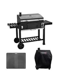 Taino Holzkohlegrill Hero XXL Set mit Haube & Platte , Schwarz , Metall , 142x111x46 cm , Grills & Outdoor-Küchen, Holzkohlegrills