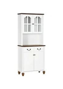 HOMCOM Küchenschrank, Küchenbuffet mit 2 Schubladen, 4 Türen, offenem Fach, Hochschrank , Weiß , Metall , Nachbildung , 38x182x76 cm , Küchen, Küchenmöbel, Küchenschränke, Geräteumbauschränke