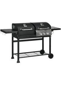 Outsunny Gasgrill mit 2+1 Brenner, Thermometer, 3kW BBQ Holzkohlgrill mit Regal , Schwarz , Metall , 53x101x161 cm , Grills & Outdoor-Küchen, Gasgrills