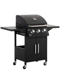 Outsunny Gasgrill BBQ mit 3 Brennern Stahl Schwarz 121 x 55 x 109 cm , Metall , 55x109x121 cm , Grills & Outdoor-Küchen, Gasgrills