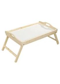 Homeware Serviertablett , Braun, Weiß , Holz, Kunststoff , Kiefer , Uni , rechteckig , 30.5x23x50 cm , Geschirr, Tischkultur & Serviergeschirr, Tabletts