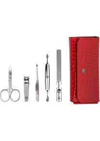 Zwilling, Nagelpflegegerät, CLASSIC INOX Kroko Druckknopf-Etui, rot, 5-tlg.