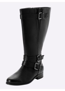 sheego Damen Weitschaftstiefel mit Schnallenbändern in schwarz ,Größe 37, Witt, 100% Polyurethan