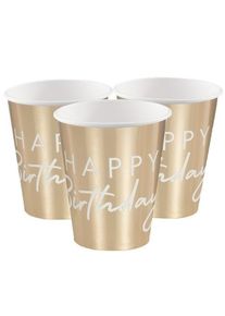 Ginger Ray 8 gobelets en papier Happy Birthday or métallisé 260ml
