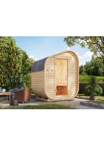 Karibu barrelsauna Asymmetric 1 natuurlijke afwerking