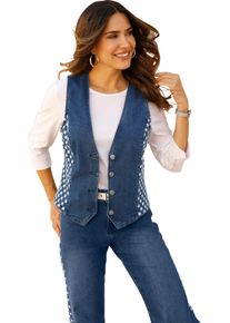 Dames Jeansgilet met ajourwerk blue-stonewashed Maat 50