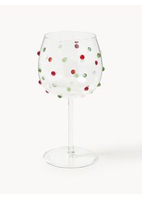 Copos de vinho branco de Natal em vidro borosilicato artesanais Perli, conjunto de 4 Verde, Vermelho, Transparente, Branco Vidro Ø 10 x Alt 19 cm, 430