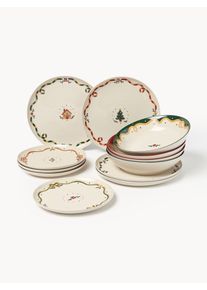 Conjunto de loiça de Natal Cutemas, 4 pessoas, conjunto de 12 Bege Porcelana 4 pessoas, 12 uni. | Westwing Collection