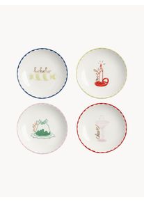 &k Amsterdam Hand-Painted Christmas Cake Plates Bliss, Set of 4 White, Colorful China Ø 13 cm