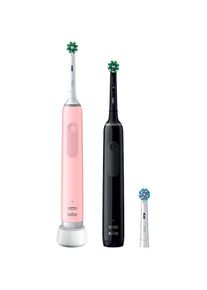Oral-B , Elektrische Zahnbürste »Pro 3 3900«, 3 St. Aufsteckbürsten, Doppelpack 3 Putzmodi , Schwarz/Pink , Wiederaufladbare Zahnbürste mit...