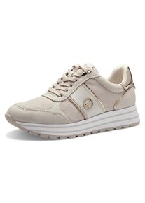 Tamaris , Plateausneaker, Plateau, Freizeitschuh, Halbschuh, Schnürschuh im Materialmix , creme-kombiniert , 37 , 37 , Sportiver Plateausneaker mit...