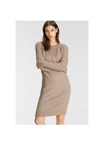Tamaris, Damen, Strickkleid Mini-L&auml;nge mit Ajourstrickmuster aus Viskosemischung, sand melange, N-Gr, 40 -N-Gr, sand melange, Langarm und Raglan&auml;rmel 