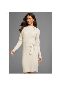 Laura Scott, Damen, Strickkleid mit Knopfdetail und Bindeg&uuml;rtel, sand-melange, N-Gr, 44 -N-Gr, sand-melange, Strickkleid von Laura Scott