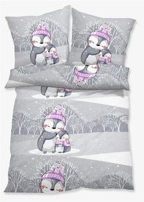 bonprix Lenjerie pat cu pinguini, gri, 1x 80/80 cm, 1x 135/200 cm