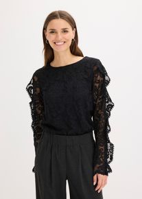 bonprix Mujer, Blusa de encaje, negro, 52