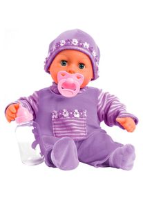 BAYER , Babypuppe »First Words Baby, 38 cm, lila«, (3 tlg.), mit Schlafaugen und Babygeräuschen , lila