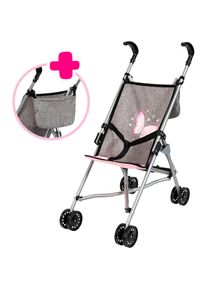 BAYER , Puppenbuggy, mit Tasche , Schmetterling grau/rosa