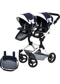 BAYER , Puppen-Zwillingsbuggy »Twin Neo«, mit Wickeltasche , Schleife blau/weiß