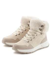 Lascana , Winterstiefelette »High Top Sneaker, Schnürschuh, Boots, Stiefelette«, aus wasserabweisendem Material mit Warmfutter VEGAN , beige , 41 ,...