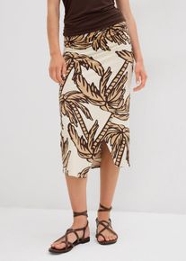 bonprix Mujer, Falda estampada de punto de mezcla de viscosa suave, beige, 52/54
