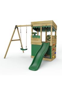 REBO Wooden Lookout Tower Playhouse with 6ft Slide & Swing - Yellowstone