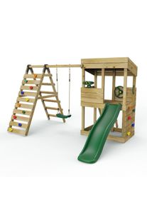REBO Lookout Tower Playhouse with Swing and Climbing Wall plus 6ft Slide - Crest